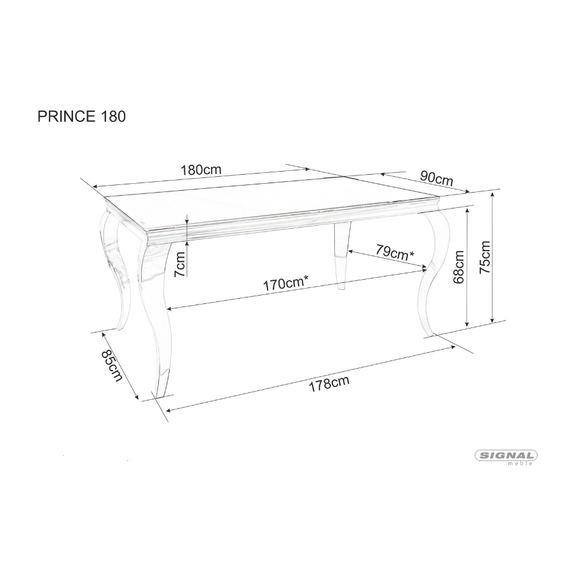 Стол обеденный SIGNAL PRINCE черный/хром 180/90, изображение 6