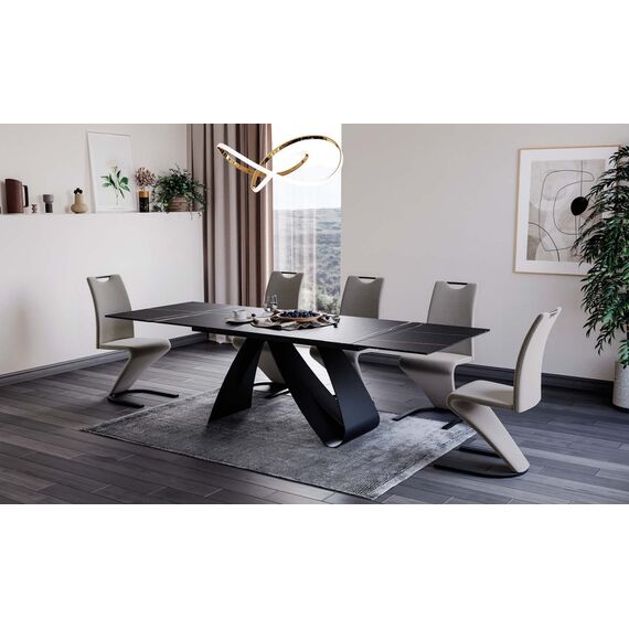 Стол обеденный SIGNAL DIUNA Ceramic Sahara Noir черный мрамор/черный мат 160-240/90, изображение 2