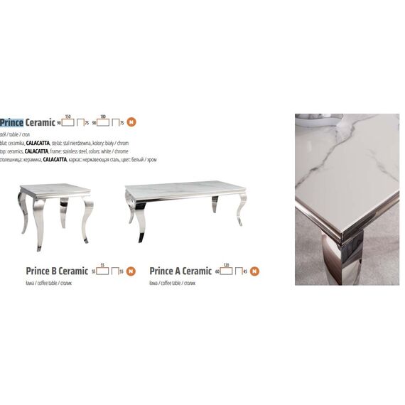 Стол обеденный SIGNAL PRINCE Ceramic Calacatta белый/хром 180/90, изображение 9