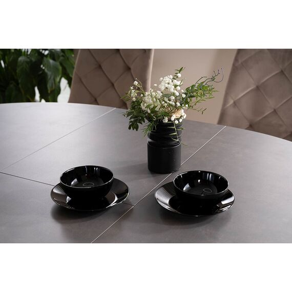 Стол обеденный SIGNAL PORTO Ceramic темно-серый мрамор/черный мат 120-160/120, изображение 4