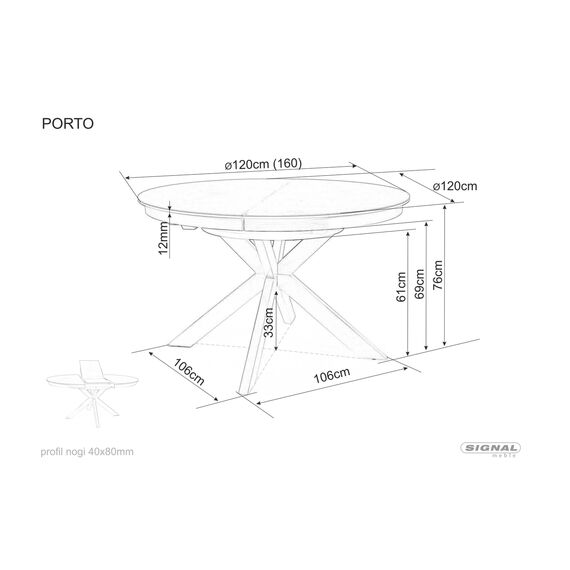 Стол обеденный SIGNAL PORTO Ceramic темно-серый мрамор/черный мат 120-160/120, изображение 6