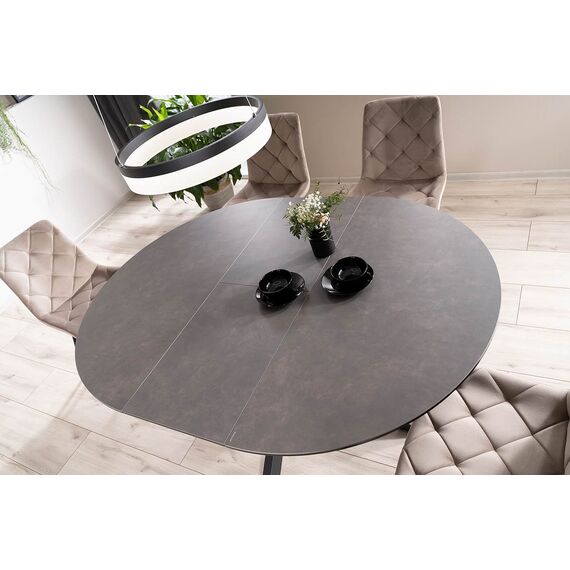 Стол обеденный SIGNAL PORTO Ceramic темно-серый мрамор/черный мат 120-160/120, изображение 8