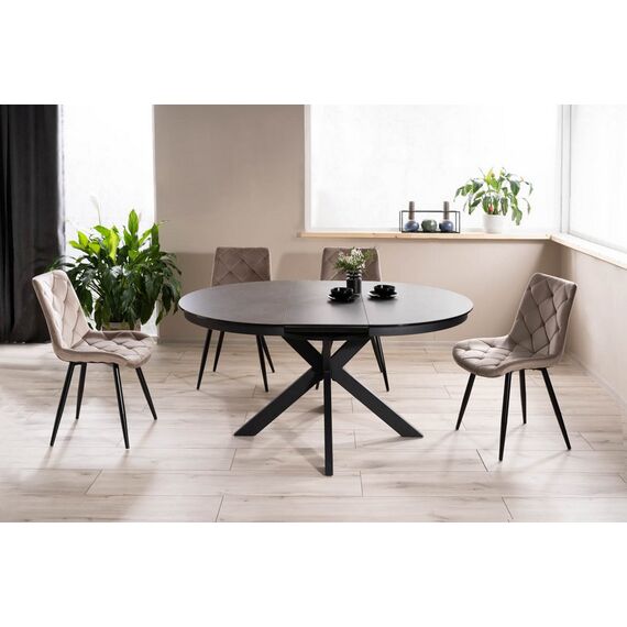 Стол обеденный SIGNAL PORTO Ceramic темно-серый мрамор/черный мат 120-160/120, изображение 10