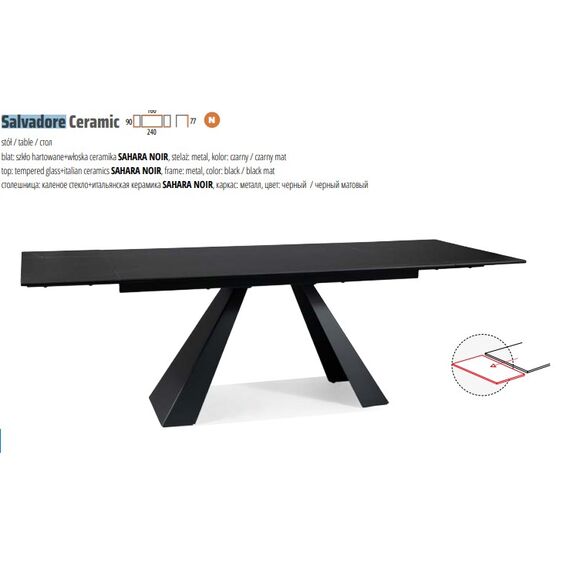 Стол обеденный SIGNAL SALVADORE Ceramic Sahara Noir черный/черный мат 160-240/90, изображение 4