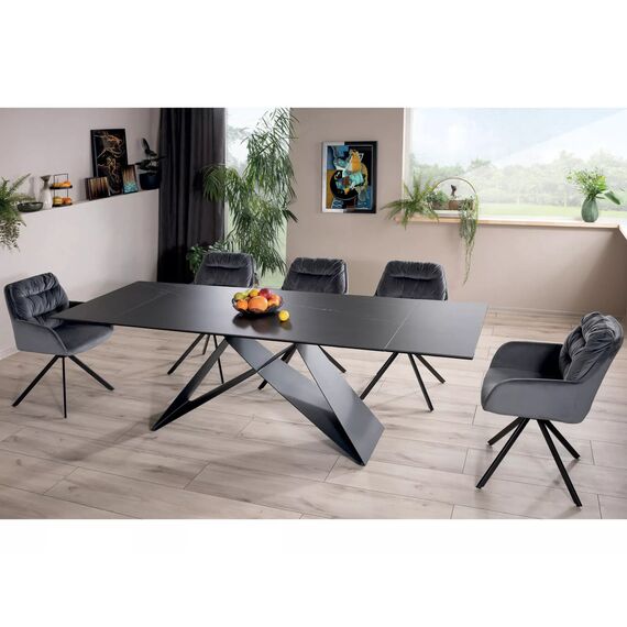 Стол обеденный SIGNAL WESTIN Ceramic Sahara Noir черный/черный мат 160-240/90, изображение 3