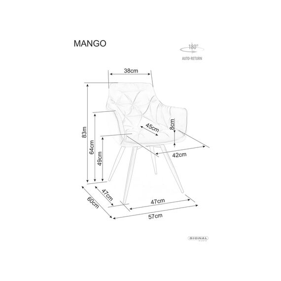 Стул SIGNAL MANGO Velvet Bluvel 77 оливковый/черный, поворотный, изображение 3