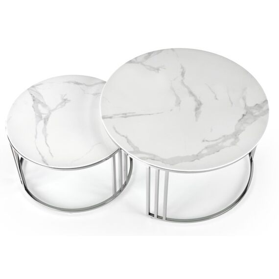 Комплект HALMAR MERCURY 2 (2 стола журнальных) белый мрамор/серебристый, изображение 5