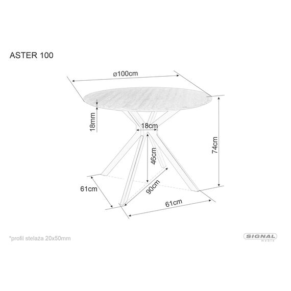 Стол обеденный SIGNAL ASTER дуб/черный мат 100, изображение 3