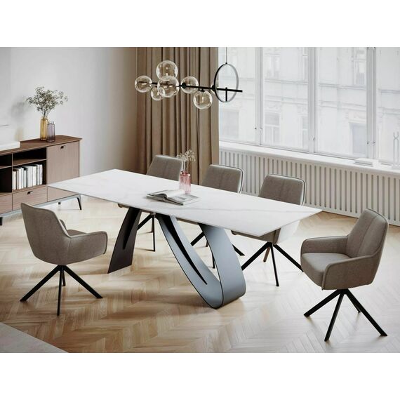 Стол обеденный SIGNAL DIUNA Ceramic Statuario Venato белый/черный мат 160-240/90, изображение 4