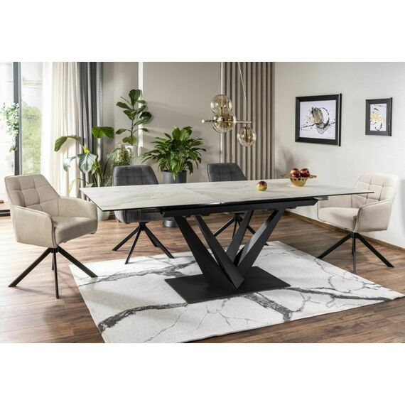 Стол обеденный SIGNAL SORENTO Ceramic Nature Cloud белый/черный мат 160-220/90, изображение 2
