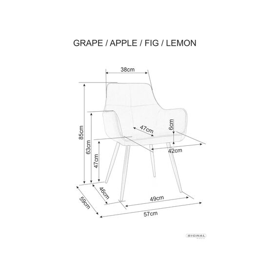 Стул SIGNAL LEMON Velvet Bluvel 77 оливковый/черный, изображение 3