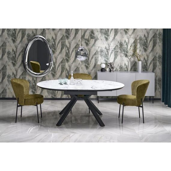 Стол обеденный HALMAR VERTIGO белый мрамор/черный 130-180/130, изображение 2
