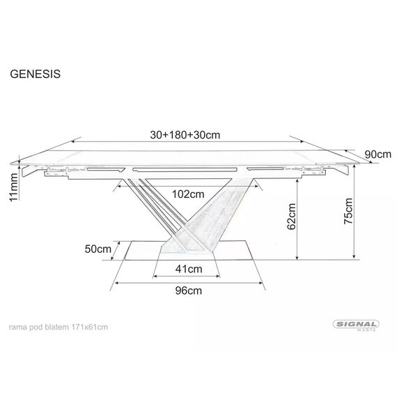 Стол обеденный SIGNAL GENESIS Legno эффект дерева/дуб/черный 180-240/90, изображение 8