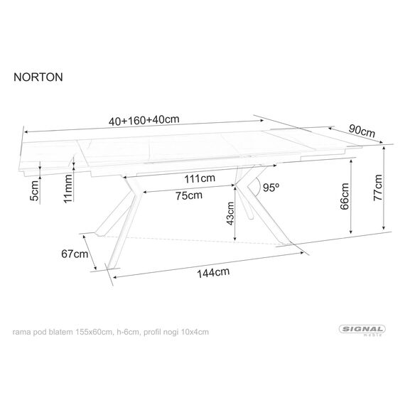 Стол обеденный SIGNAL NORTON травертин/черный 160-240/90, изображение 3