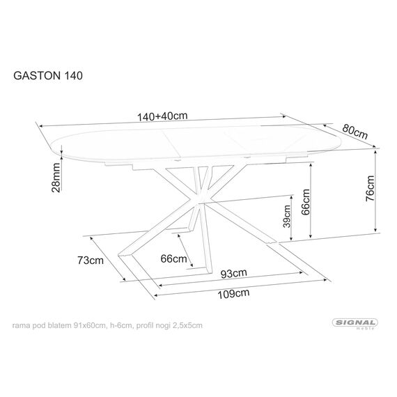 Стол обеденный SIGNAL GASTON Ceramic серый/черный 140-180/80, изображение 4