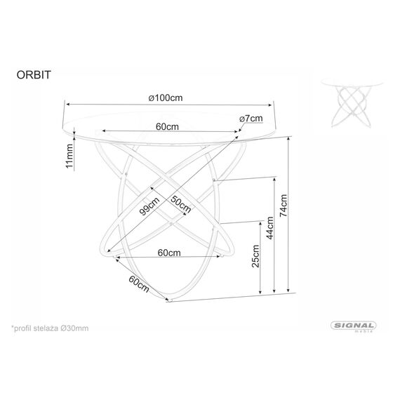 Стол обеденный SIGNAL ORBIT прозрачный/золотой 100, изображение 3