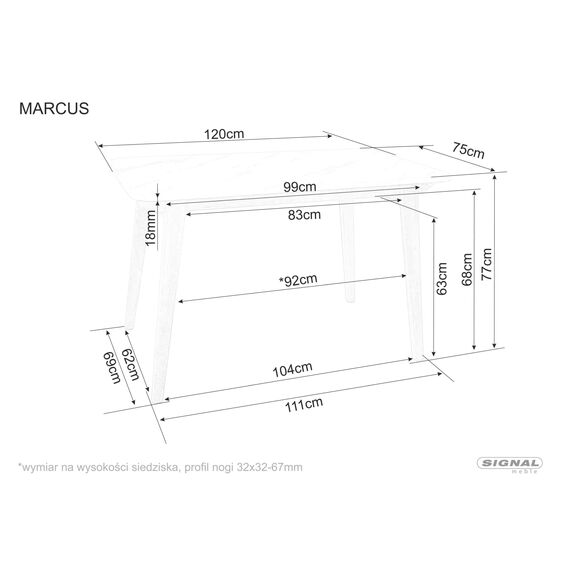 Стол обеденный SIGNAL MARCUS эффект белого мрамора/дуб 120, изображение 4