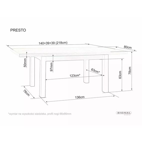 Стол обеденный SIGNAL PRESTO кашемир/дуб кремона 140-218/80, изображение 3