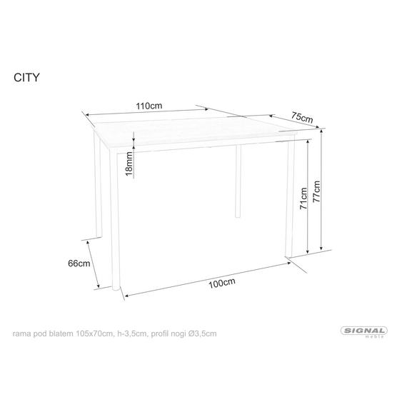 Стол обеденный SIGNAL CITY дуб артизан/черный 110/75, изображение 4
