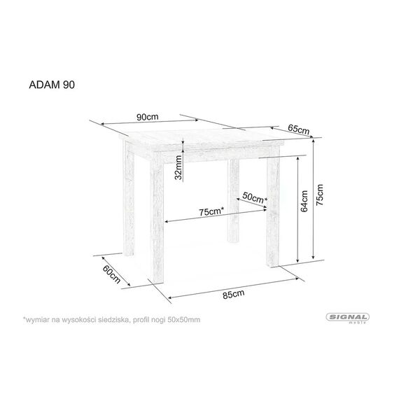 Стол обеденный SIGNAL ADAM белый мат/белый мат 90/65, изображение 2