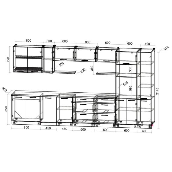 Кухня Мила Глосс ПМ 3 (дуб вотан/капучино глянец), Размеры: Размер 3,9 м