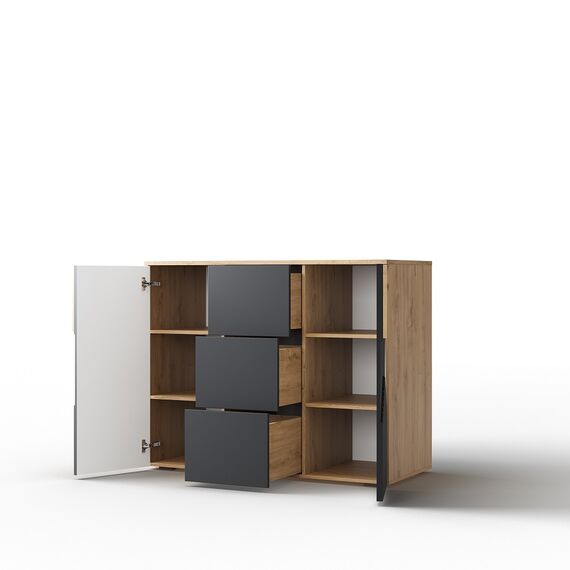 Комод 2Д3Я Оливия (дуб наварра 386 SWN/MD 46 шагрень черная), изображение 2
