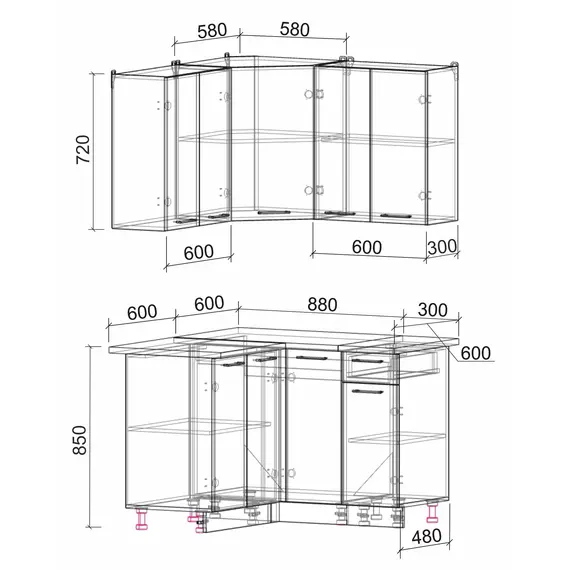 Кухня угловая Мила Лайт  (Белый Платинум/Бетон Портленд), Размеры: 1,2 х 1,2 м, изображение 2