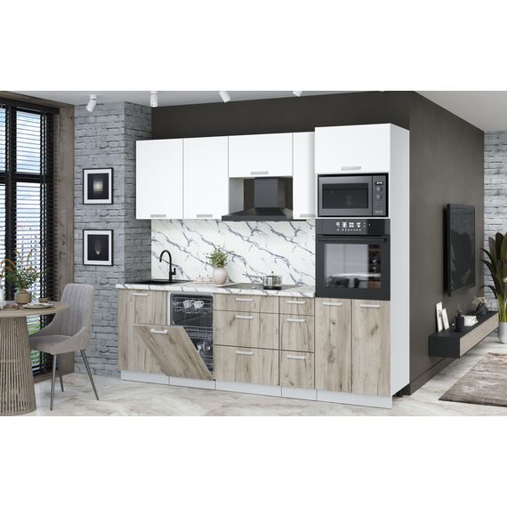Кухня Мила ПМ 3  (белый/дуб серый), Размеры: Размер 2,45 м, изображение 2